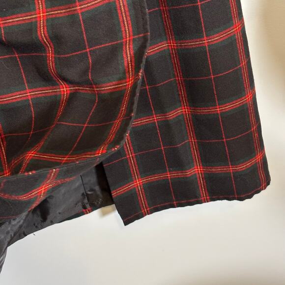 Vintage Red Black Plaid Midi Skirt Lined Wool Blend Button Waist | Dark Autumn - Picture 7 of 8